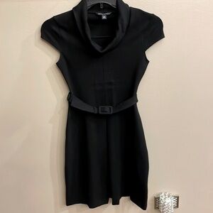 BANANA REPUBLIC cowl neck ponte stretch BELTED DRESS cap sleeve BLACK pleat XS